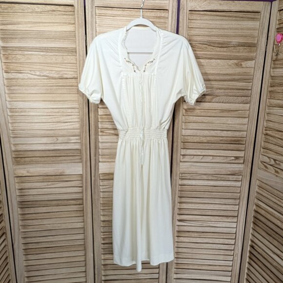 VINTAGE Elegant Cream Midi Dress - Picture 1 of 8